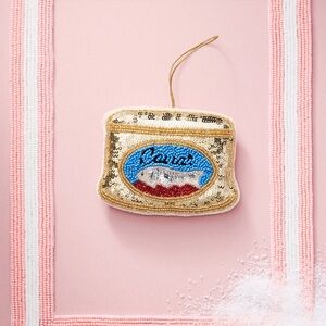 New! Anthropologie Beaded Accoutrement “Caviar” Ornament, Gold and Blue Accent
